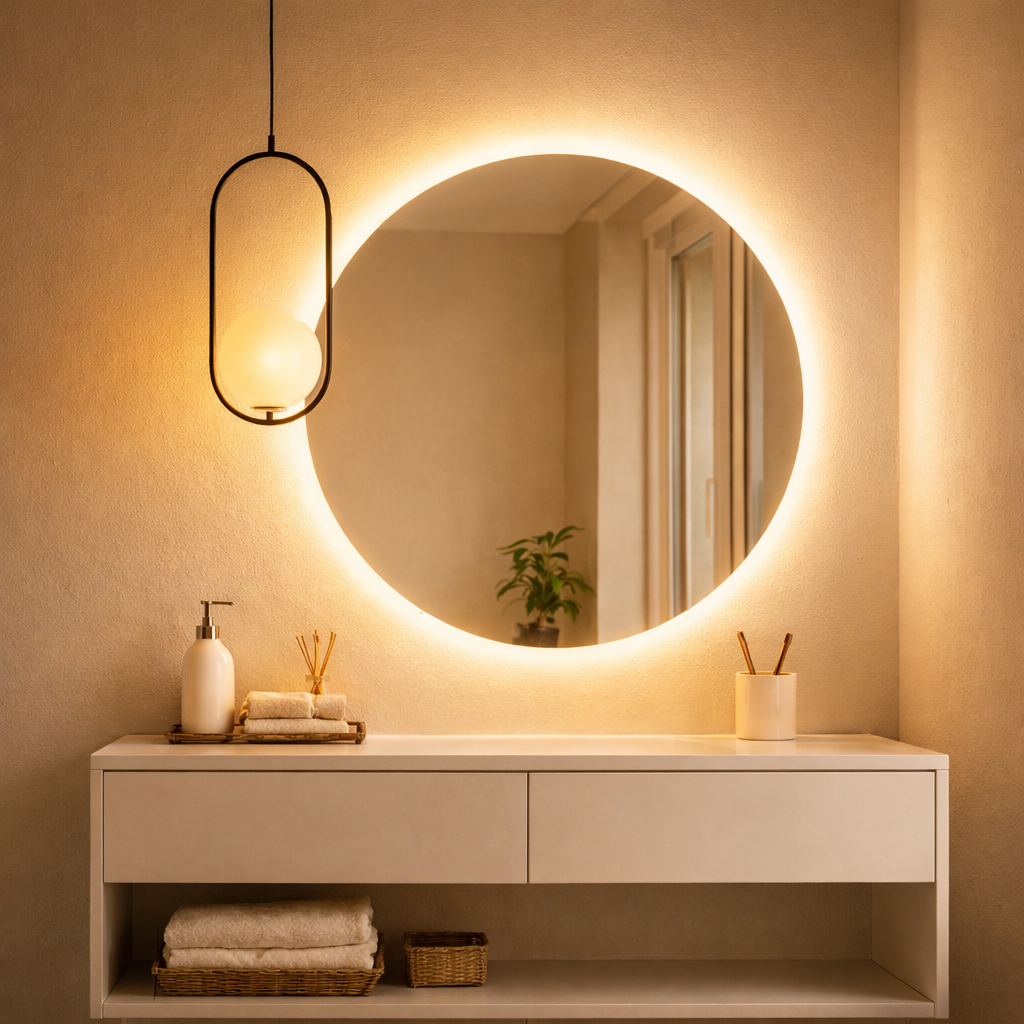 Espejo flotante circular con luz led