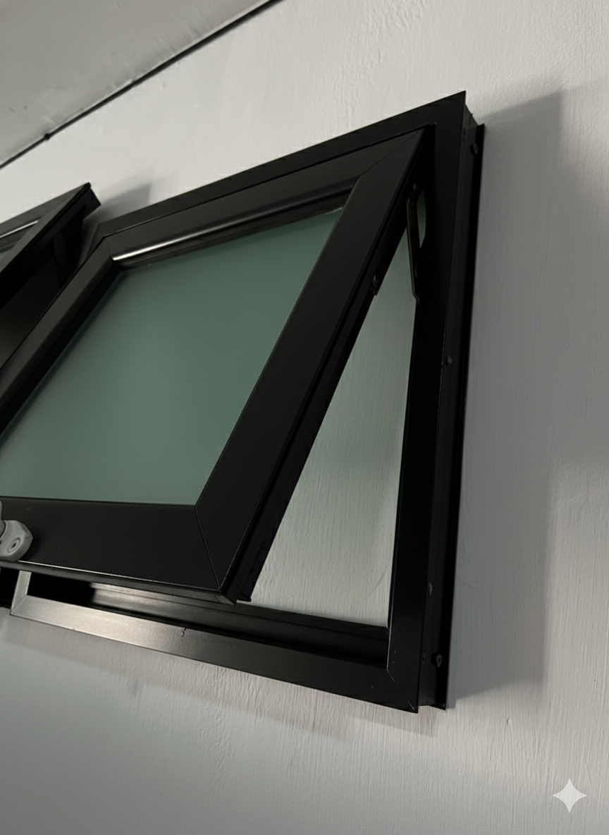 Ventana de aluminio con vidrio esmerilado