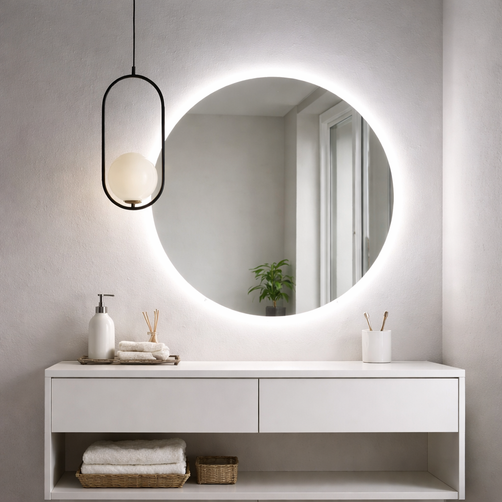 Espejo flotante circular con luz led
