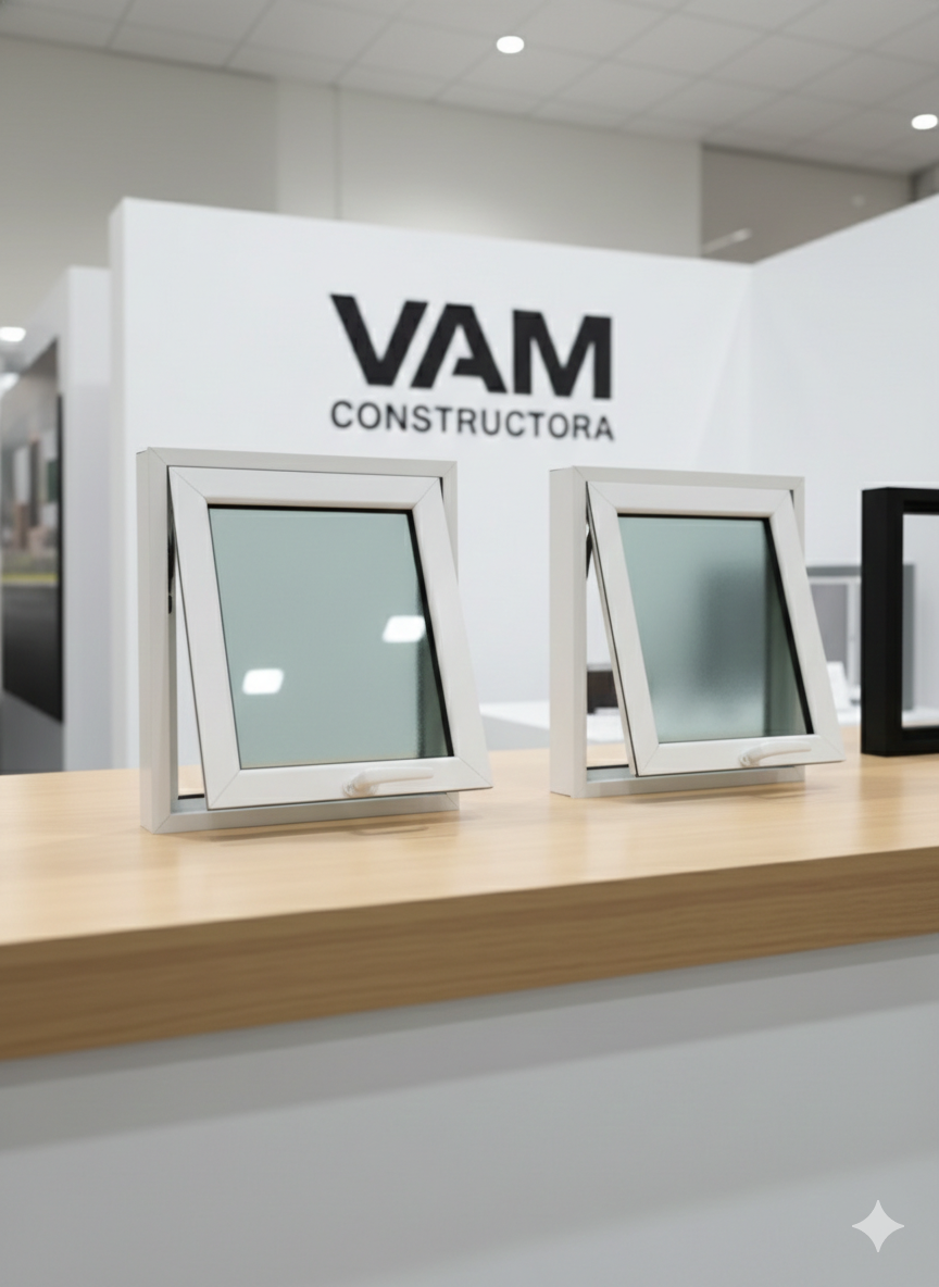 Ventana de aluminio con vidrio esmerilado